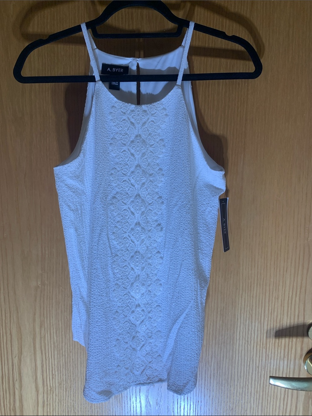 New! A. Byer White Lace-Front Halter Hi-Neck Spaghetti Strap Top - Size S